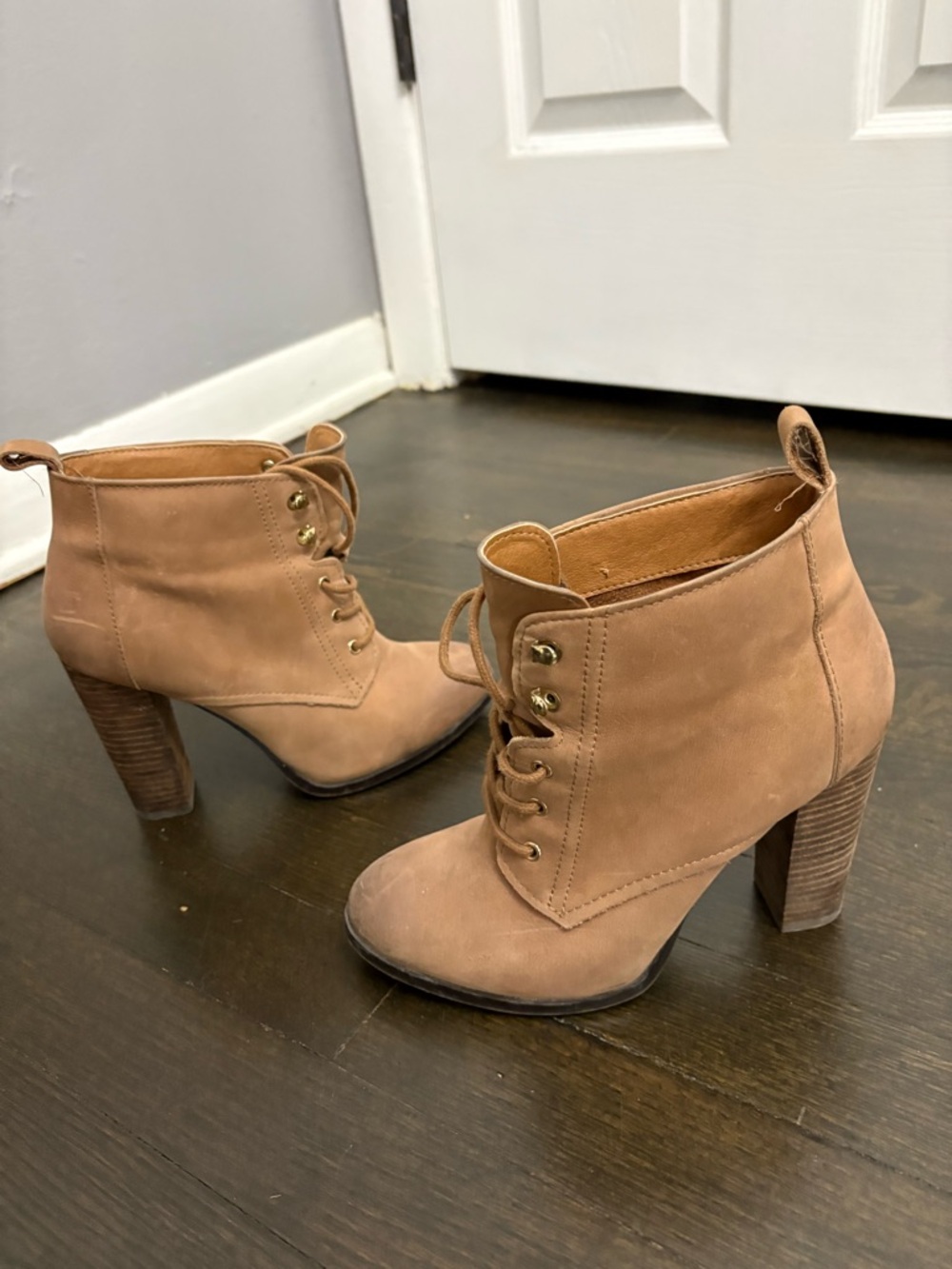 Aldo Camel Lace-Up Suede Ankle Boots